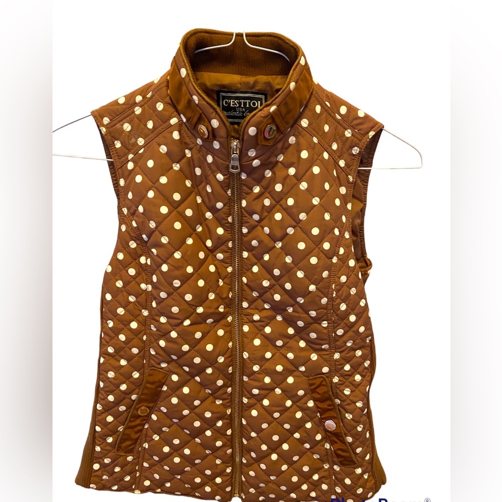 Puffer Vest Size Small Women’s Lightweight Like New Zip-up,Pockets,Brown/white - Picture 2 of 6